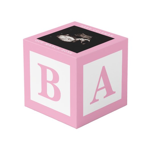 ピンクベビーブロックソノグラム妊娠記念写真 フォトキューブ (正面アングル)