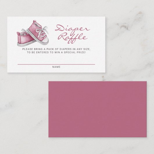 ピンクベビーブーティベビーシャワーおむつラッフル エンクロージャーカード (正面/裏面)