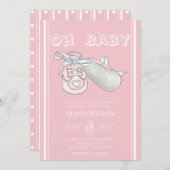 ピンクベビーブーティ水彩赤ちゃんシャワー招待状 招待状 (正面/裏面)