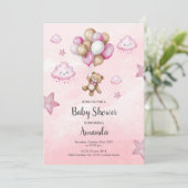 ピンクベビーベアーバルーンガールベビーシャワー招待状 招待状 (スタンド正面)