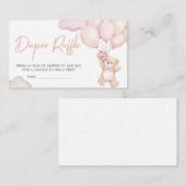 ピンクベビーベアーバルーンベビーシャワーおむつラッフル エンクロージャーカード (正面/裏面)