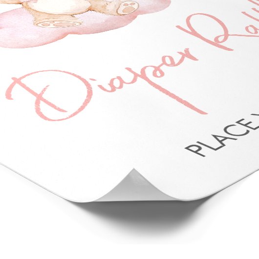 ピンクベビーベアーバルーンベビーシャワーおむつラッフル ポスター (角)