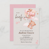 ピンクベビーベア&バルーンベビーシャワー招待状 招待状 (正面/裏面)