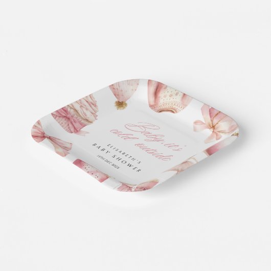 ピンクベビーベビーシャワー外は寒い ペーパープレート (傾斜あり)