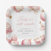 ピンクベビーベビーシャワー外は寒い ペーパープレート (正面)