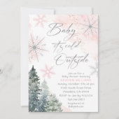 ピンクベビーベビーシャワー外は寒い 招待状 (正面)