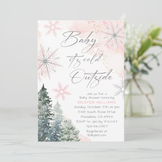 ピンクベビーベビーシャワー外は寒い 招待状 (スタンド正面)