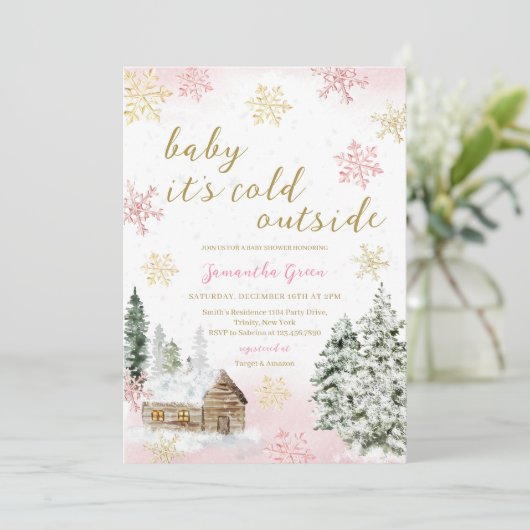 ピンクベビーベビーシャワー外は寒い 招待状 (スタンド正面)