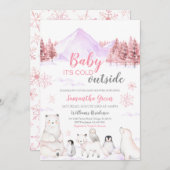 ピンクベビーベビーシャワー外は寒い 招待状 (正面/裏面)