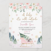 ピンクベビーベビーシャワー外は寒い 招待状 (正面/裏面)