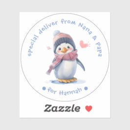 ピンクベビーペンギン子供へクリスマスギフトラベル シール