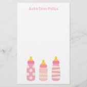 ピンクベビーボトルパーソナライズされた文具 (正面)