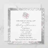 ピンクベビーボネットダマスクベビーガールシャワー 招待状 (裏面)