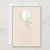 ピンクベビーボンネットベビーシャワー招待状 セーブザデート (正面)