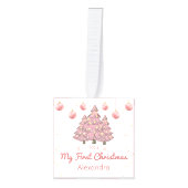 ピンクベビーマイ初めてのクリスマスパーソナライズされた写真 キューブオーナメント (正面)