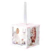 ピンクベビーマイ初めてのクリスマスパーソナライズされた写真 キューブオーナメント (裏面アングル)