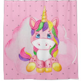 ピンクベビーユニコーンオンクラウドシャワーカーテン シャワーカーテン (正面)