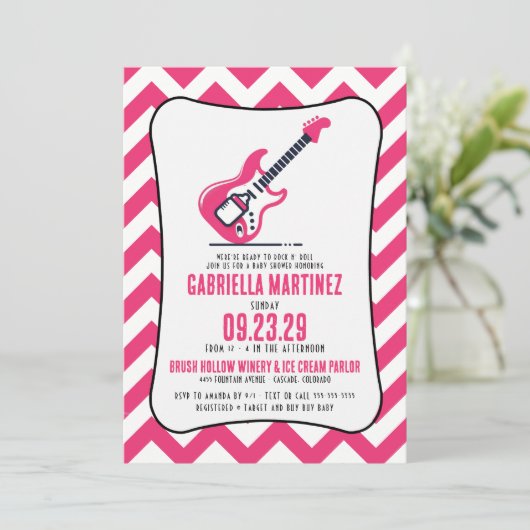 ピンクベビーロックベビーシャワー招待状 招待状 (スタンド正面)