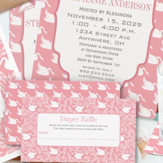 ピンクベビーヴィンテージスワンズおむつラッフル エンクロージャーカード