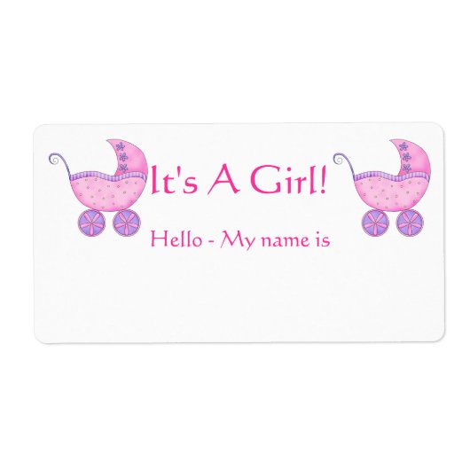ピンクベビー乳母車ガールシャワー名タグ ラベル (正面)