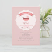 ピンクベビー台車ベビーシャワー招待状 招待状 (スタンド正面)