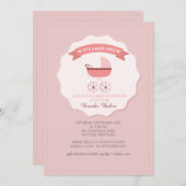 ピンクベビー台車ベビーシャワー招待状 招待状 (正面/裏面)