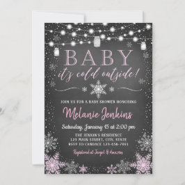 ピンクベビー外は寒いベイビーシャワー招待状 招待状
