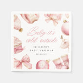 ピンクベビー外は寒いベビーシャワー招待状 スタンダードカクテルナプキン (正面)