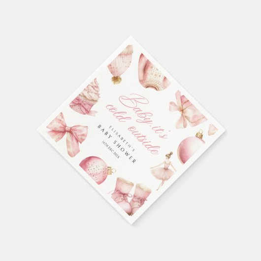 ピンクベビー外は寒いベビーシャワー招待状 スタンダードカクテルナプキン (角)
