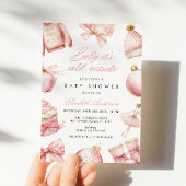 ピンクベビー外は寒いベビーシャワー招待状 招待状