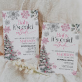 ピンクベビー外は寒いベビーシャワー招待状 招待状