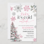 ピンクベビー外は寒いベビーシャワー招待状 招待状 (正面)