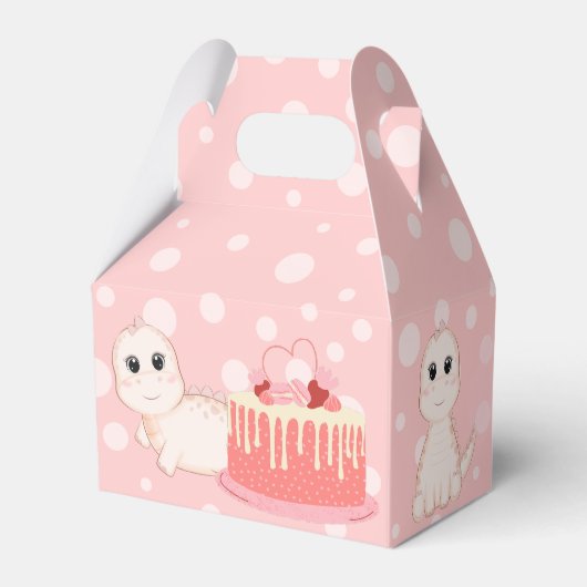 ピンクベビー恐竜の誕生日水玉模様カスタム フェイバーボックス (裏面サイド)