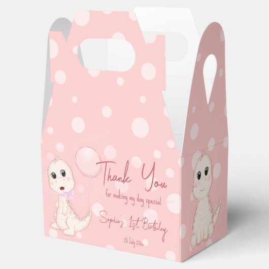 ピンクベビー恐竜の誕生日水玉模様カスタム フェイバーボックス (オープン)