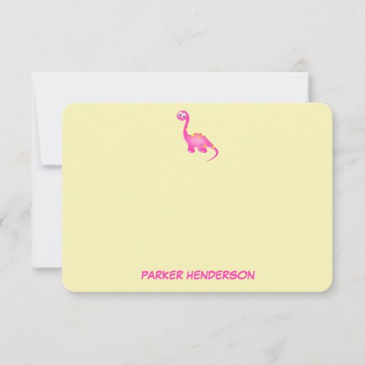 ピンクベビー恐竜パーソナライズされた文房具 サンキューカード (正面)