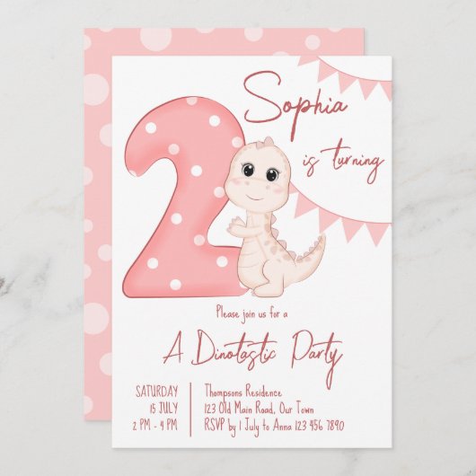 ピンクベビー恐竜第2期招待状 招待状 (正面/裏面)