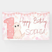 ピンクベビー恐竜1歳の誕生日パーティー パーソナライズされた 横断幕 (横)