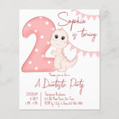ピンクベビー恐竜2ndバースデーバジェット招待状 (正面)