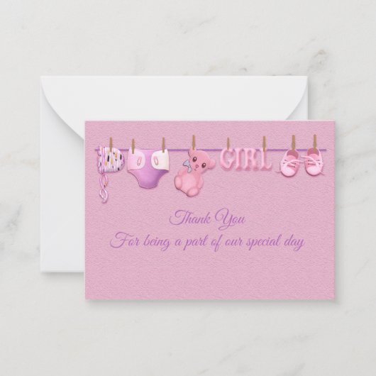 ピンクベビー服サンキューカード ノートカード (正面)