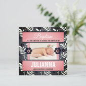 ピンクベビー洗礼招待状レトロフローラベビー写真 招待状 (スタンド正面)