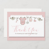 ピンクベビー物干しバビシャワーありがとう ポストカード (正面/裏面)