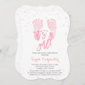 ピンクベビー足は女の子のベビーシャワー 招待状 (正面/裏面)