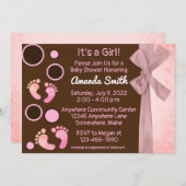 ピンクベビー足ガールベビーシャワー招待状 招待状 (正面/裏面)