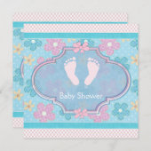 ピンクベビー足ベビーガールシャワー 招待状 (正面/裏面)