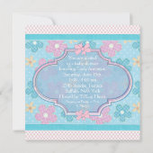 ピンクベビー足ベビーガールシャワー 招待状 (裏面)