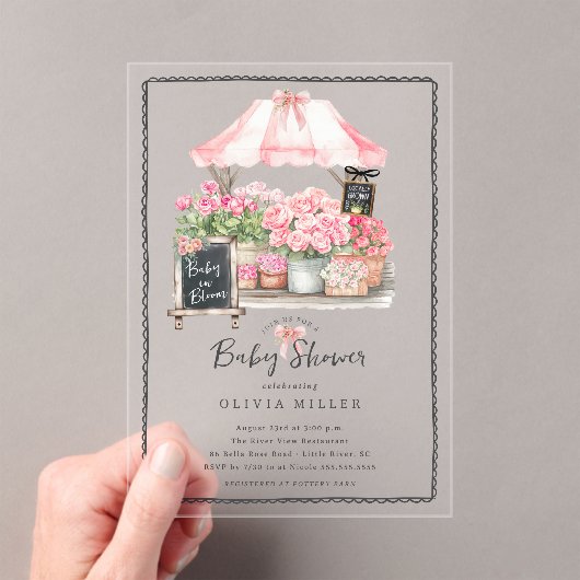 ピンクベビー開花シャワー招待状 アクリル招待状 (インサイチュ (ポータブル))