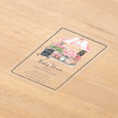 ピンクベビー開花シャワー招待状 アクリル招待状 (レイダウン)