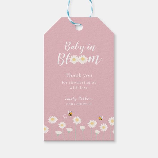 ピンクベビー開花デイジーベビーシャワーありがとう ギフトタグ (正面)