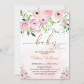 ピンクベビー開花フローラベビーガールシャワー 招待状 (正面)