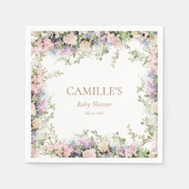 ピンクベビー開花ベビーシャワーありがとうラベル スタンダードカクテルナプキン